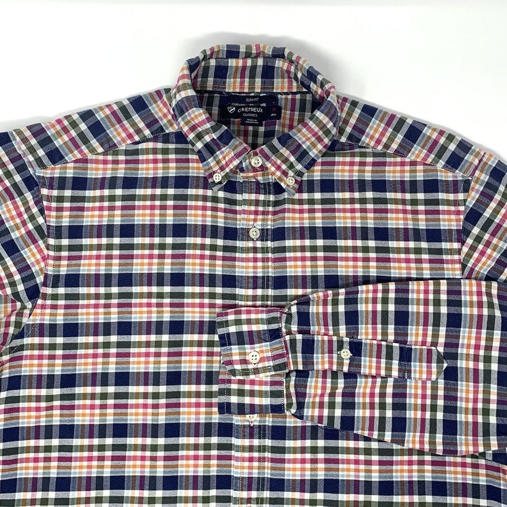 Cremieux Navy Plaid Slim Fit Cotton Long Sleeve Button Up Mens Shirt Size Medium